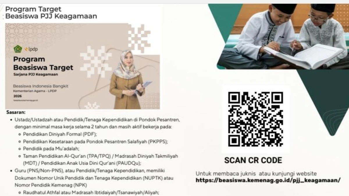 Beasiswa PJJ Keagamaan untuk Guru Pesantren dan LPQ Dibuka, Ini Daftar Prodi yang Bisa Dipilih