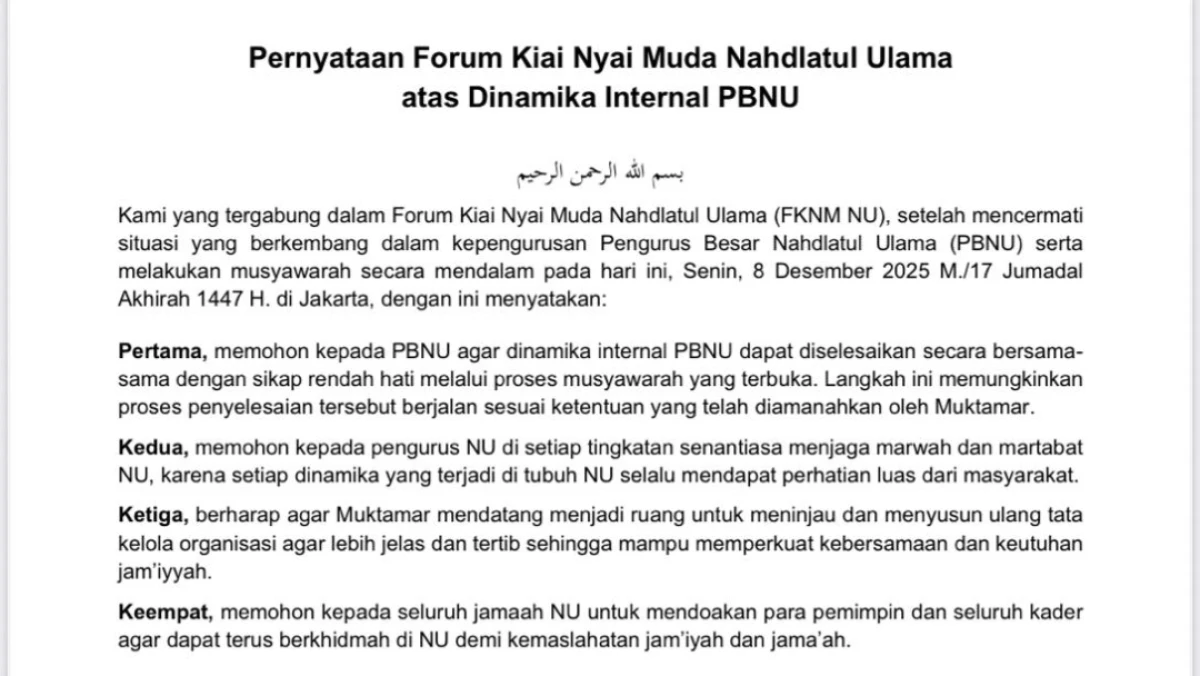 Kiai dan Nyai Muda NU Serukan Musyawarah Redam Dinamika Internal PBNU