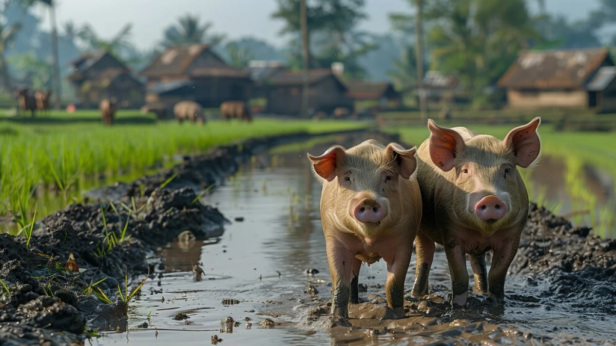 Memandikan Babi di Sawah, Apakah Padinya Najis ?
