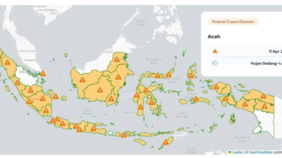BMKG Peringatkan Cuaca Ekstrem 10–11 April 2026, Sejumlah Wilayah Berpotensi Hujan Lebat