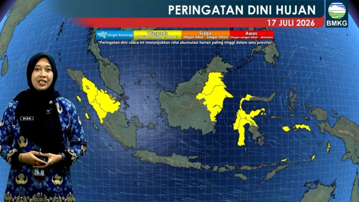 Prakiraan Cuaca 17 Juli 2026: Sumatera Utara hingga Maluku Berpotensi Hujan Lebat