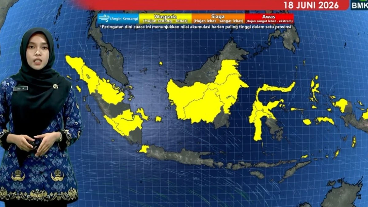 Hujan Lebat Berpotensi Guyur Tanjung Selor, Petir Ancam Manado dan Ternate pada Kamis 18 Juni 2026
