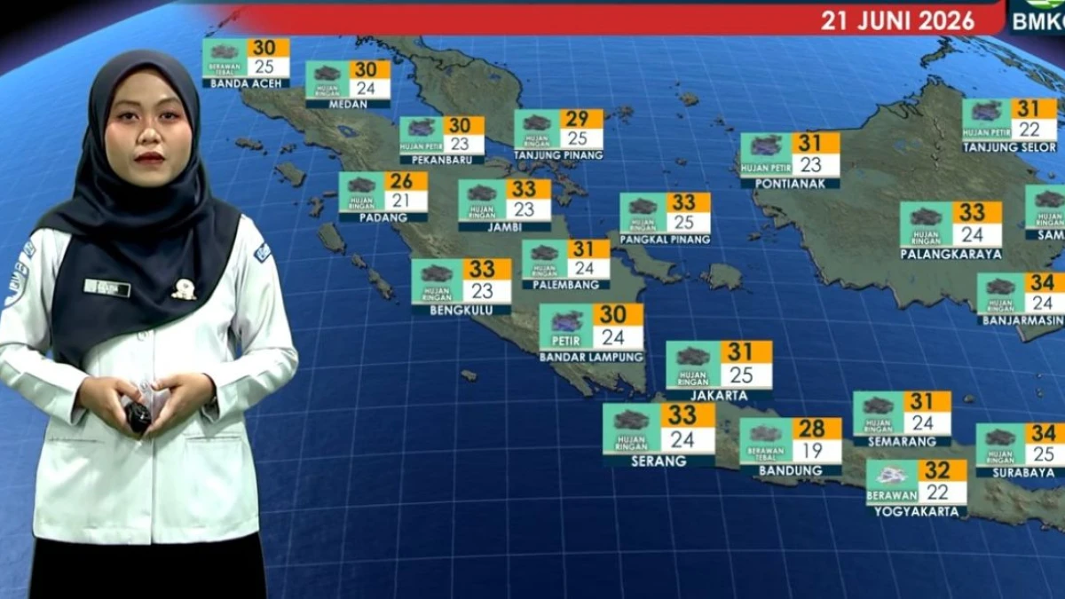 Wilayah Ini Diprediksi Alami Hujan Lebat dan Petir pada Minggu 21 Juni 2026