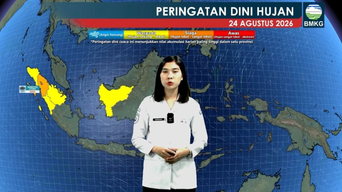Prediksi BMKG: Hujan Lebat di Sumatera Utara pada Senin 24 Agustus 2026
