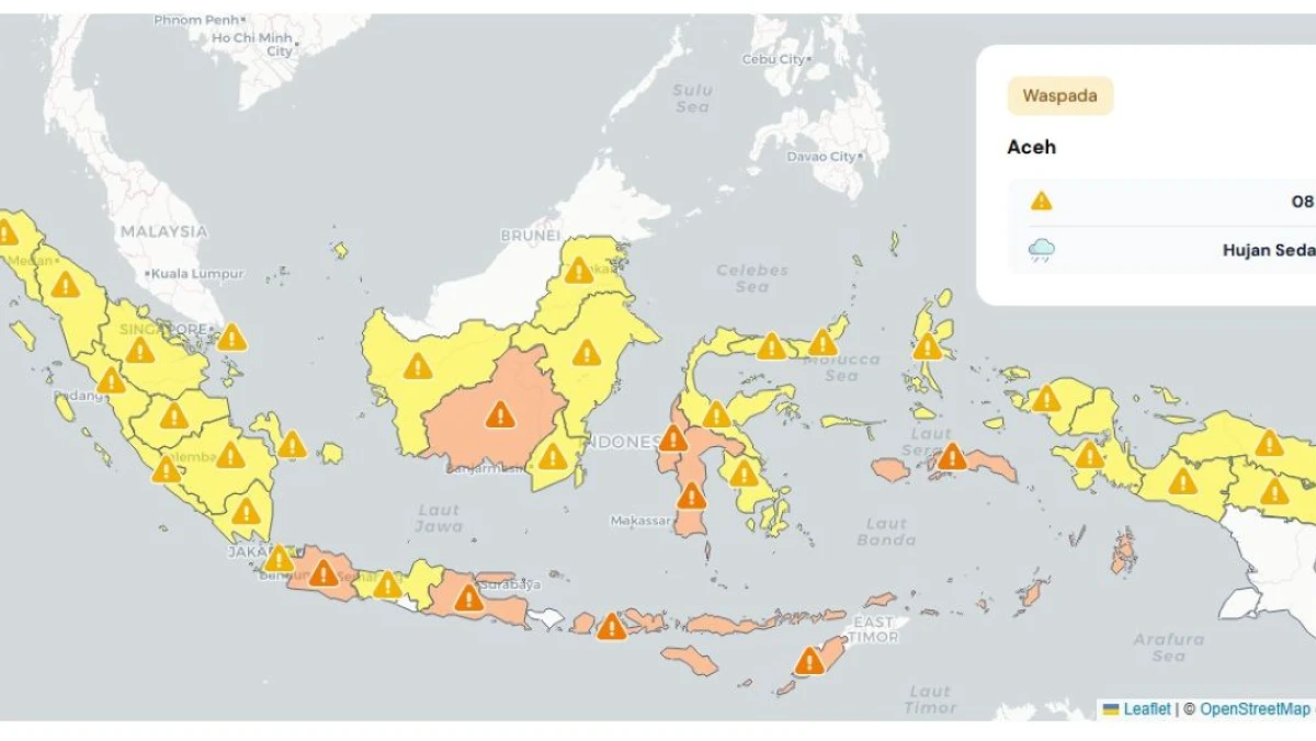 Cuaca Ekstrem Berlanjut 8-9 Mei 2026, Sejumlah Wilayah Berstatus Siaga Hujan Lebat