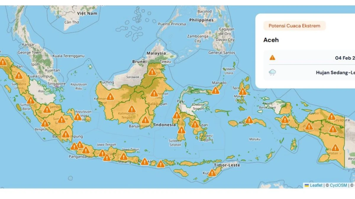 Potensi Hujan Lebat Disertai Angin Kencang 4 Februari 2026 di Jawa hingga Papua