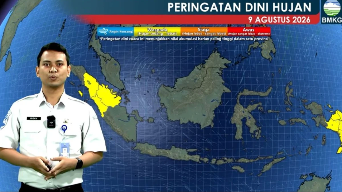 Prediksi BMKG: Potensi Hujan Lebat di Sumatra dan Papua pada 9 Agustus 2026