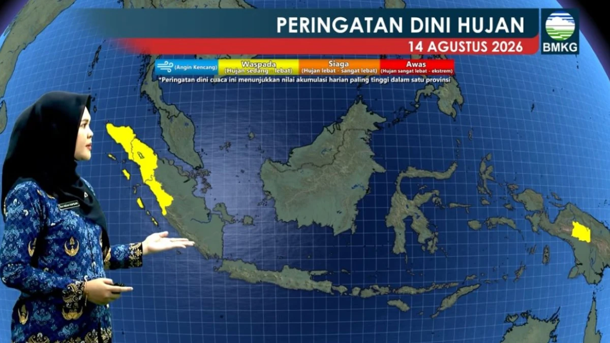 BMKG Prediksi Hujan Sedang hingga Lebat Terjadi di Sumatera, Jawa, Sulawesi hingga Papua pada Jumat 14 Agustus 2026