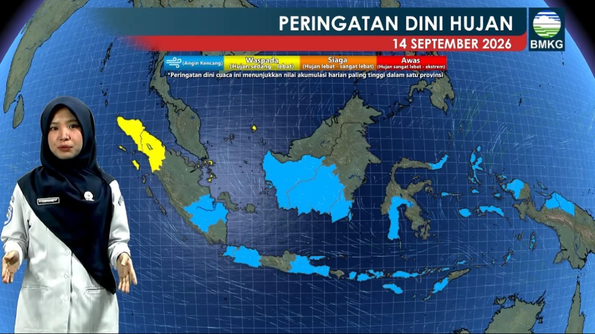 Hujan Lebat Diprediksi Terjadi di Aceh, Sumut, Kepri Senin 14 September 2026