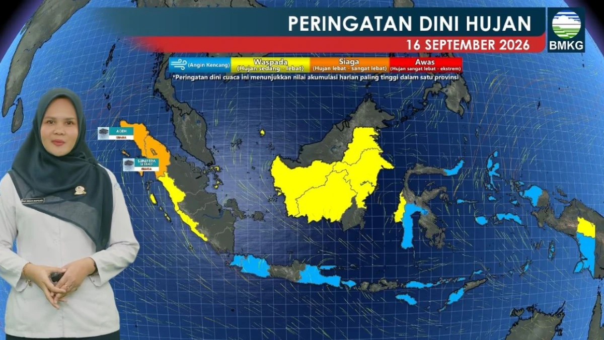 Hujan Lebat hingga Sangat Lebat Diprediksi Kembali Terjadi di Aceh dan Sumatera Utara Rabu 16 September 2026