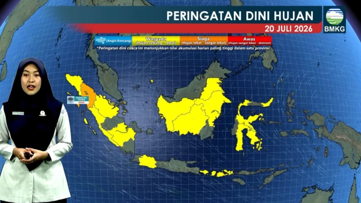 Konvergensi Masih Picu Hujan di Musim Kemarau, Sumatera Utara Siaga Hujan Sangat Lebat pada 20 Juli 2026