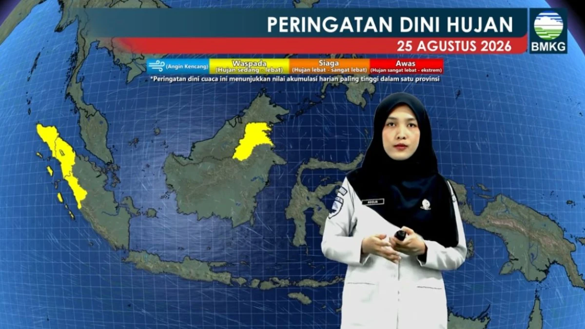 Prediksi BMKG;  Hujan Ringan di Pekanbaru, Padang, Bengkulu, Bandung, Tanjung Selor pada Selasa 25 Agustus 2026