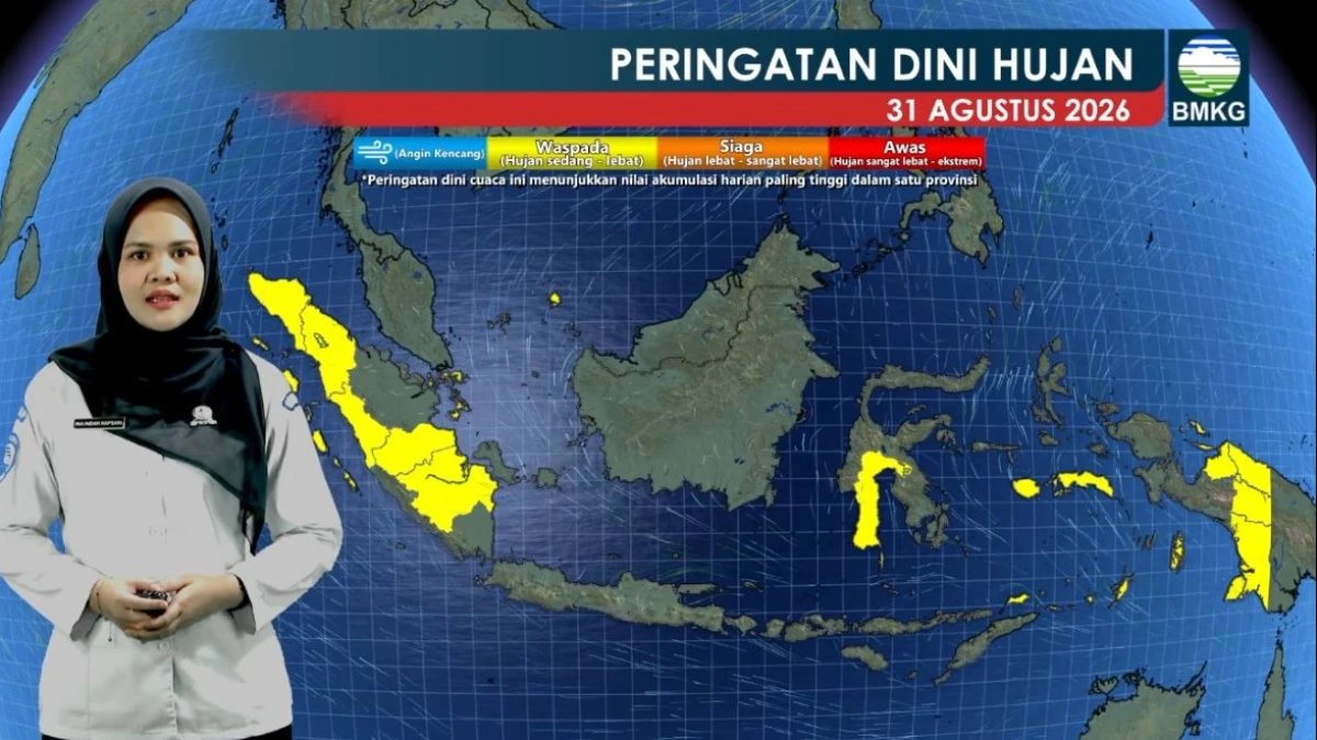 Prakiraaan Cuaca BMKG: Hujan Ringan di 9 Kota Ini pada Senin 31 Agustus 2026