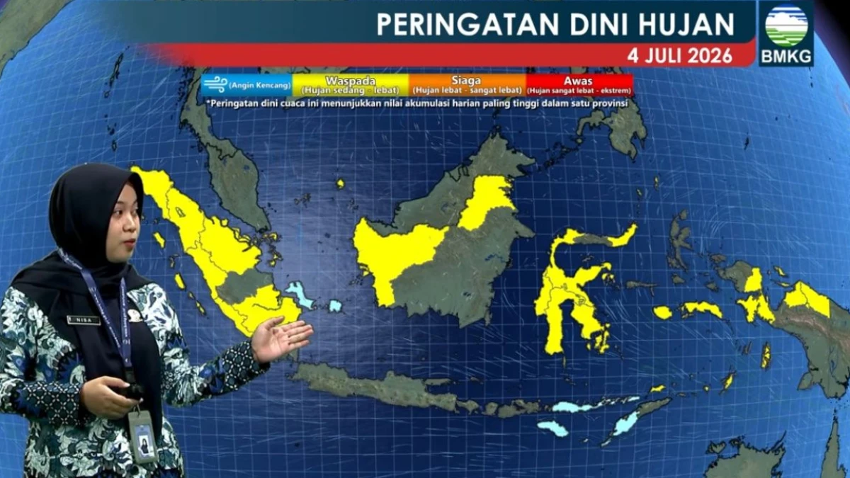 BMKG: Sirkulasi Siklonik di Barat Sumatera Tingkatkan Potensi Pertumbuhan Awan Hujan 4 Juli 2026
