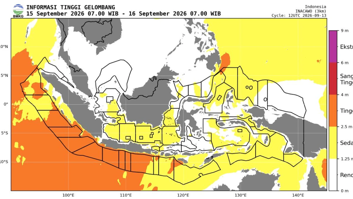 Angin Lebih dari 25 Knot Berpotensi Tingkatkan Gelombang Tinggi di Sejumlah Perairan Indonesia 15 September 2026