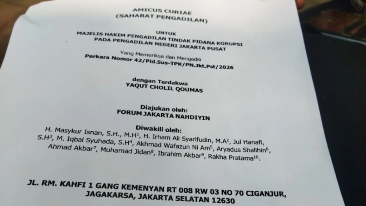 Aktivis Nahdliyin Serahkan Amicus Curiae untuk Gus Yaqut ke PN Jakarta Pusat