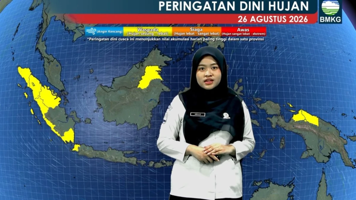 Prediksi Cuaca BMKG: Hujan Petir di Tanjung Selor, Hujan Ringan di Medan dan Bandung pada Rabu 26 Agustus 2026
