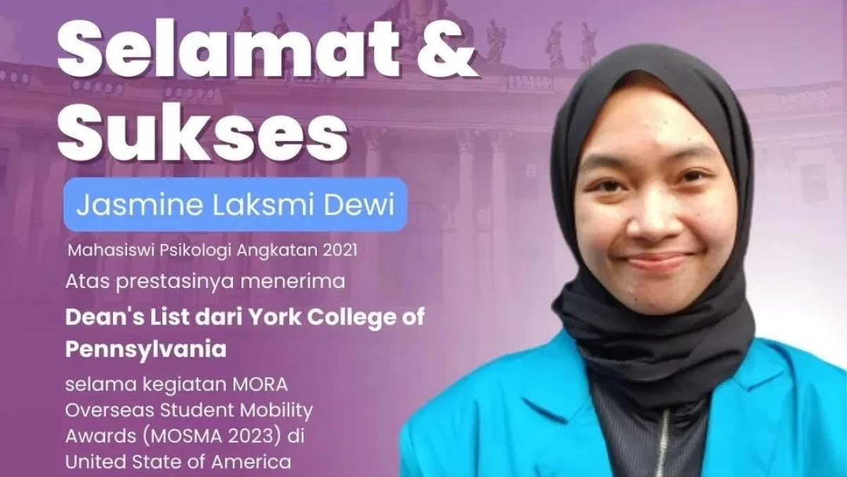Jasmine Laksmidewi, Mahasiswa Psikologi UIN Jakarta Raih Dean's List dari York College of Pennsylvania