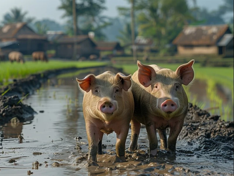 Memandikan Babi di Sawah, Apakah Padinya Najis ?