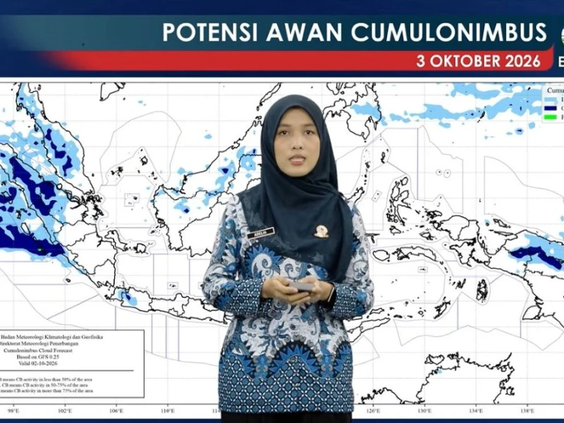 Potensi Hujan Ringan hingga Disertai Petir di Wilayah Ini pada Sabtu 3 Oktober 2026