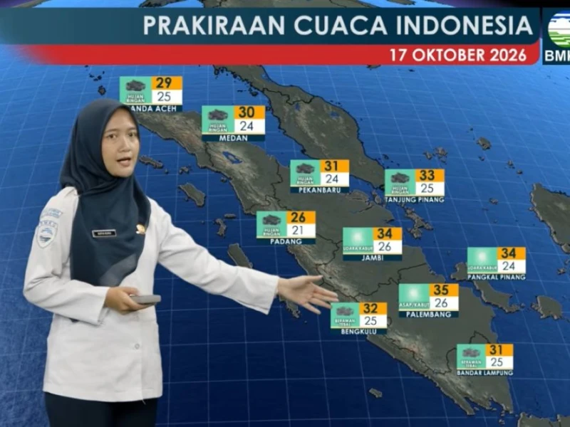 Potensi Hujan Ringan dan Hujan Petir di Sejumlah Wilayah pada Sabtu 17 Oktober 2026
