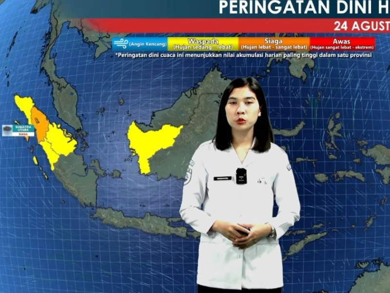 Prediksi BMKG: Hujan Lebat di Sumatera Utara pada Senin 24 Agustus 2026