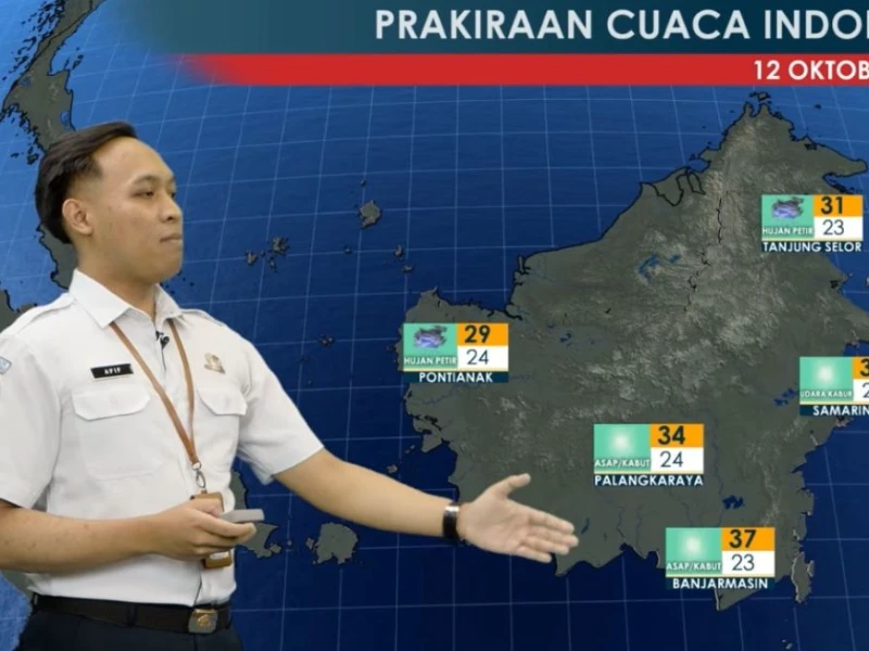 Prediksi Hujan Petir di Pontianak dan Tanjung Selor, Waspada Gelombang Tinggi 4 Meter Senin 12 Oktober 2026