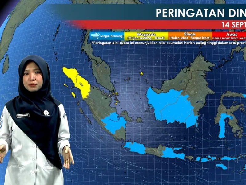 Hujan Lebat Diprediksi Terjadi di Aceh, Sumut, Kepri Senin 14 September 2026