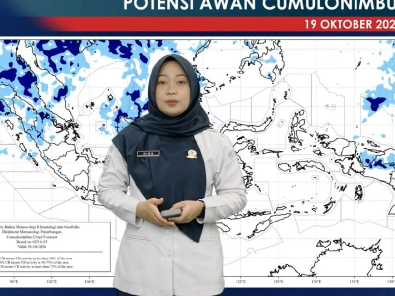 Daftar Wilayah Diprediksi Hujan Ringan dan Hujan Petir pada Senin 19 Oktober 2026