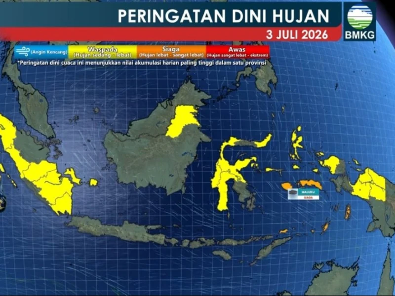 Prediksi BMKG: Maluku Berpotensi Diguyur Hujan Sangat Lebat pada 3 Juli 2026