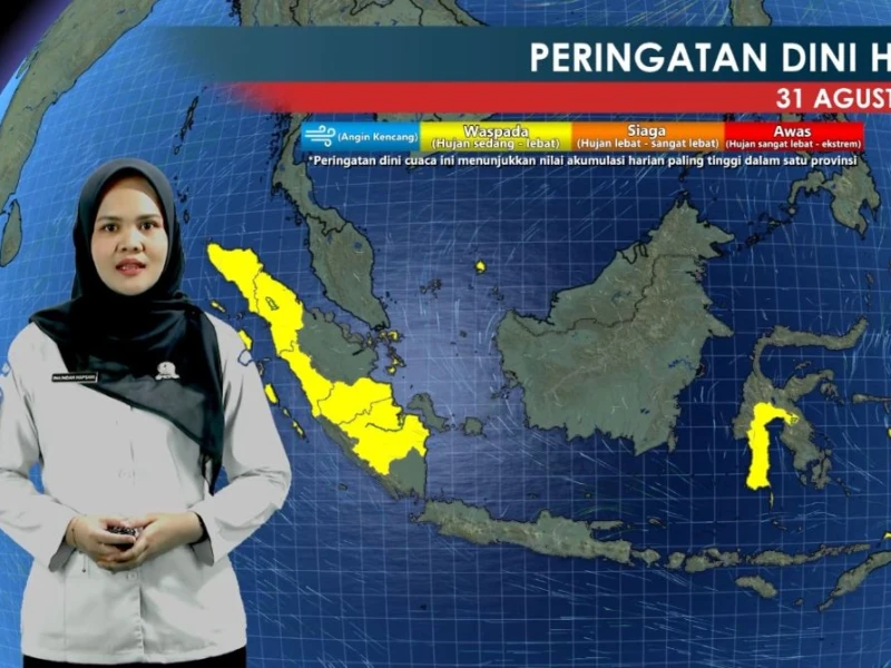 Prakiraaan Cuaca BMKG: Hujan Ringan di 9 Kota Ini pada Senin 31 Agustus 2026
