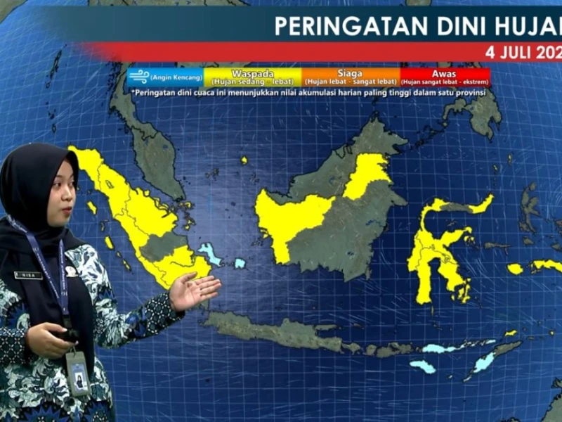 BMKG: Sirkulasi Siklonik di Barat Sumatera Tingkatkan Potensi Pertumbuhan Awan Hujan 4 Juli 2026