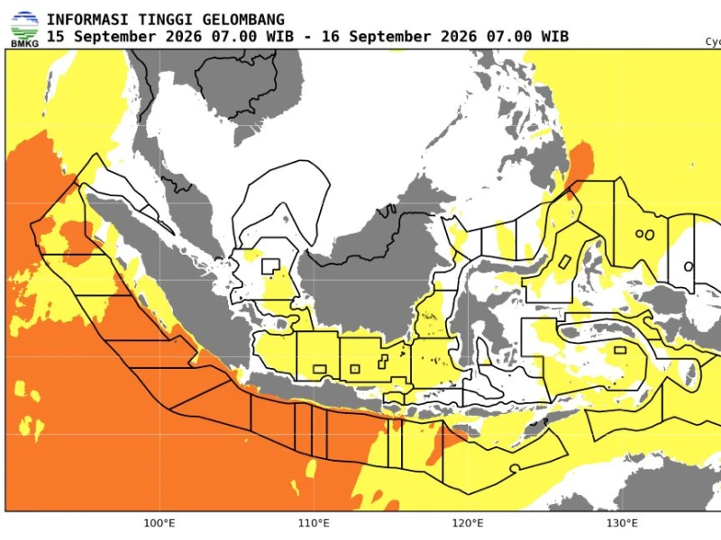 Angin Lebih dari 25 Knot Berpotensi Tingkatkan Gelombang Tinggi di Sejumlah Perairan Indonesia 15 September 2026