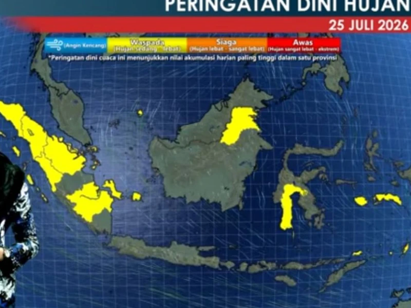 Prediksi BMKG: Ada Potensi Hujan Lebat di Aceh, Sumatera hingga Maluku pada Sabtu 25 Juli 2026