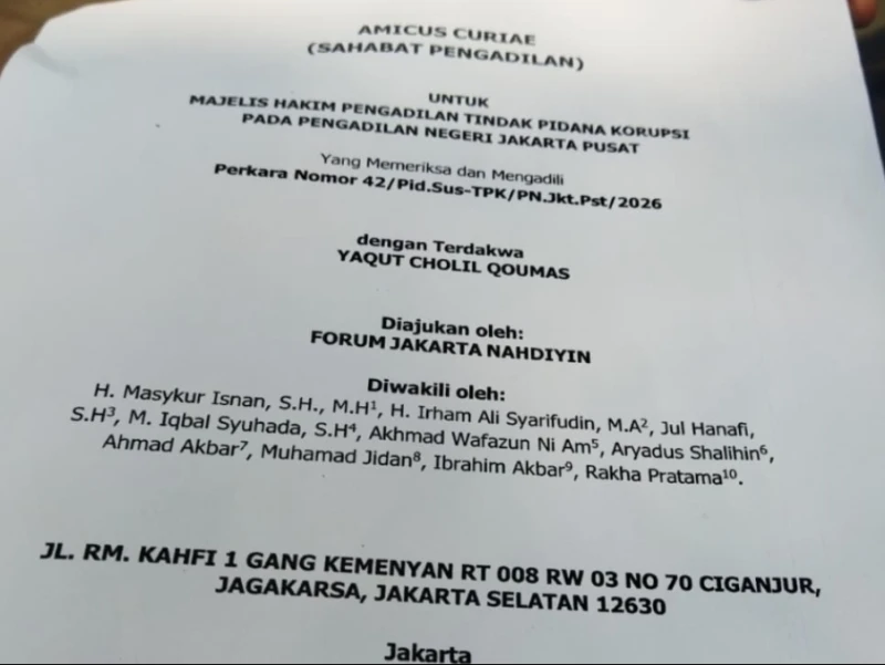 Aktivis Nahdliyin Serahkan Amicus Curiae untuk Gus Yaqut ke PN Jakarta Pusat