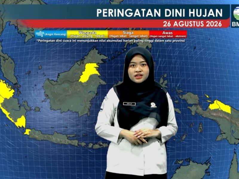 Prediksi Cuaca BMKG: Hujan Petir di Tanjung Selor, Hujan Ringan di Medan dan Bandung pada Rabu 26 Agustus 2026
